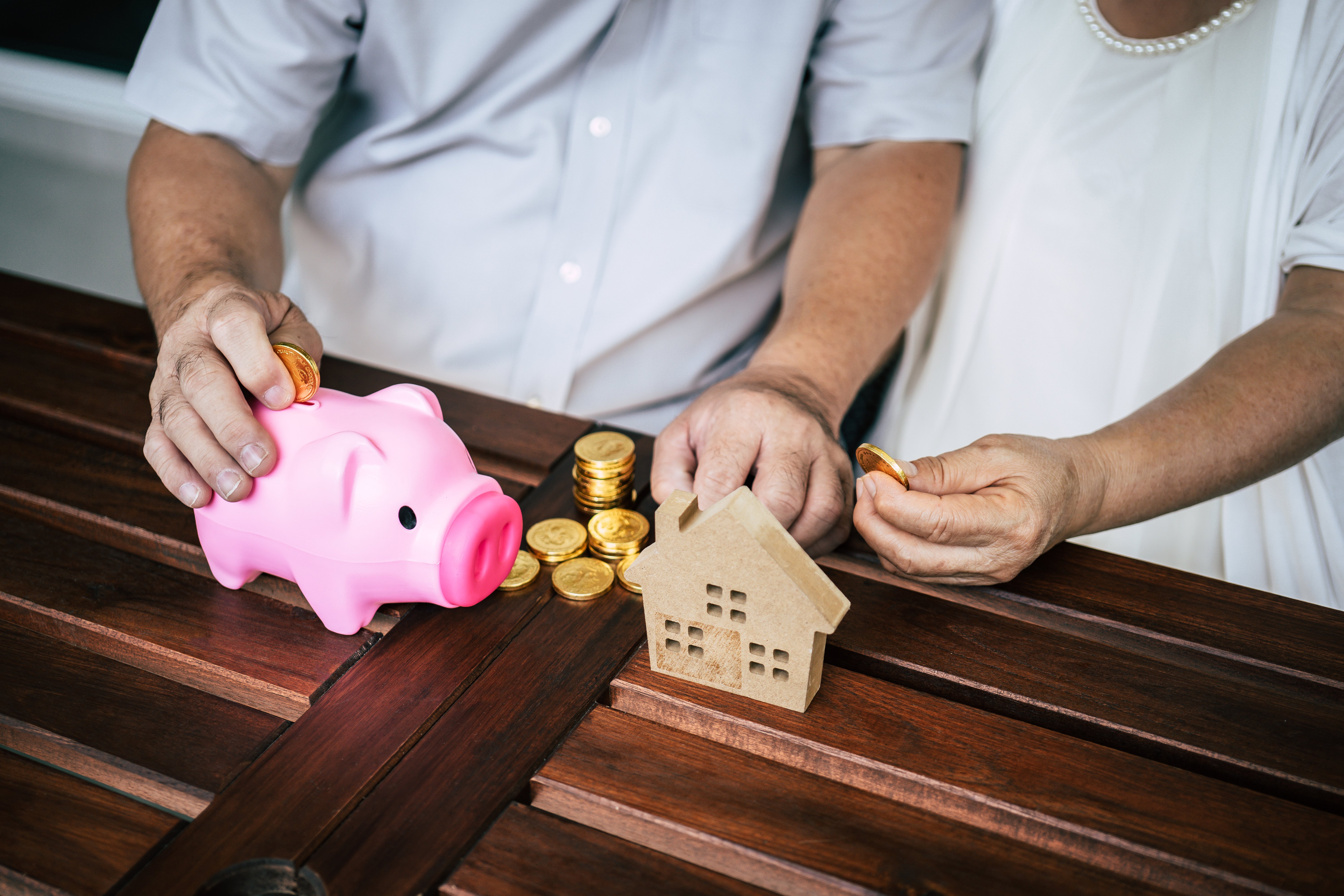 elderly-couples-talking-about-finance-with-piggy-bank